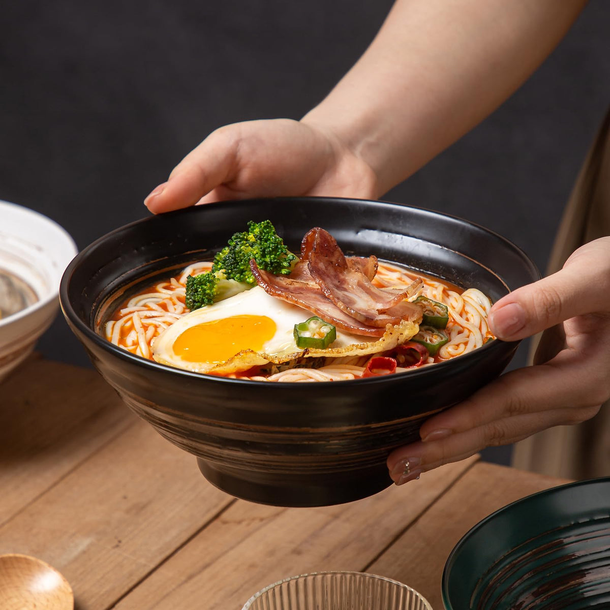 YUN TAO bowls feature a vibrant multicolor glaze for versatile table styling.