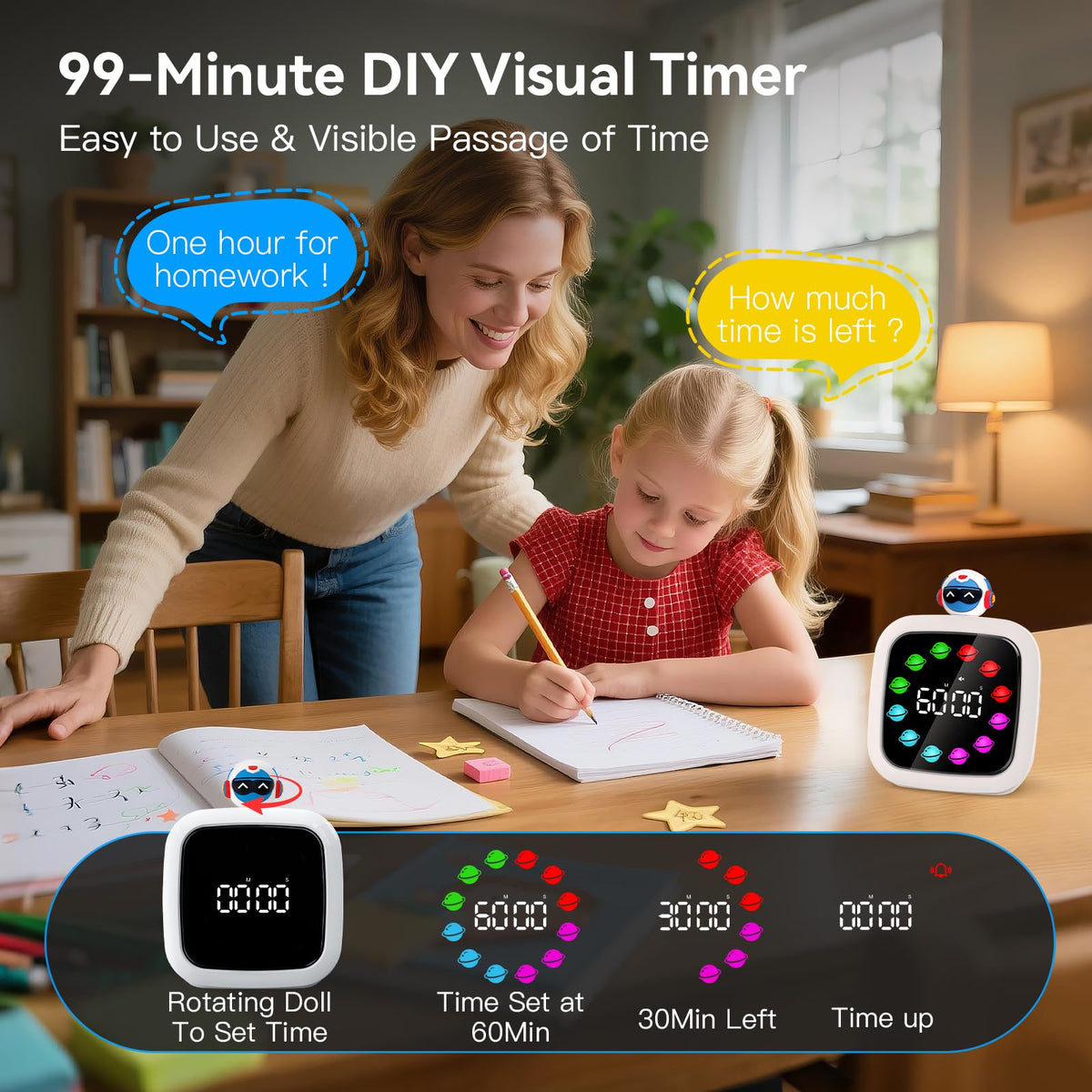 Yunbaoit timer with doll head knob for easy time setting