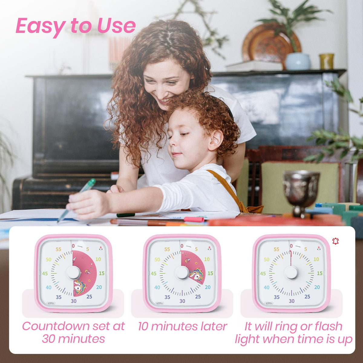 Yunbaoit knob-to-set-time pink timer offers simple time configuration for any task.
