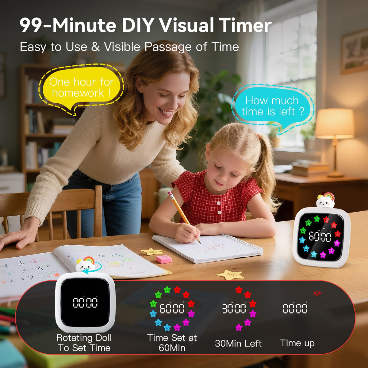 Yunbaoit timer with rechargeable dock for long daily use.