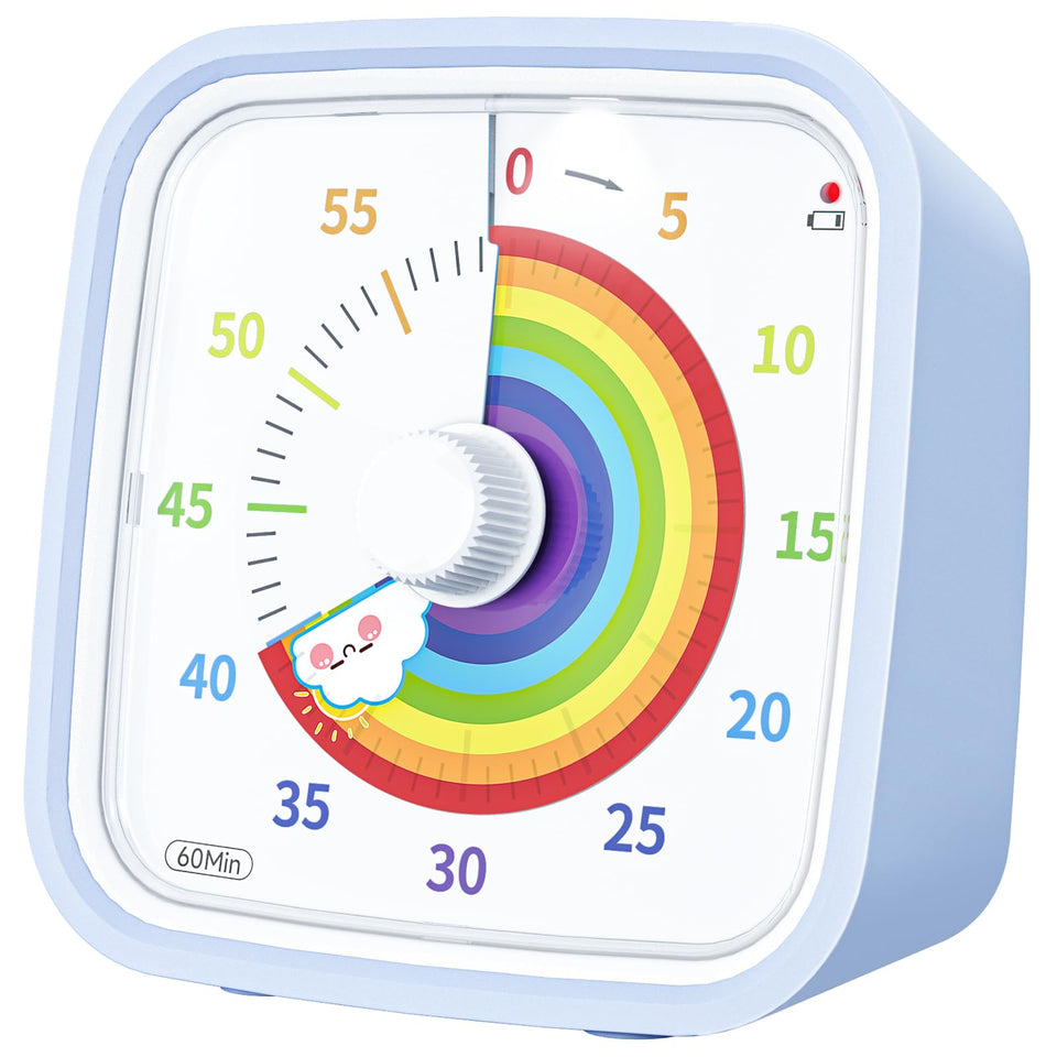 Yunbaoit visual timer with protective case in light blue for focused task timing.