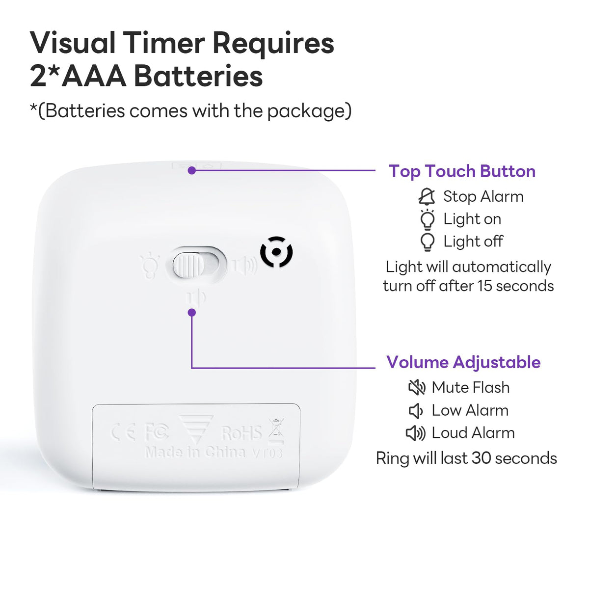 Yunbaoit timer offers three alarm modes for flexible reminders.