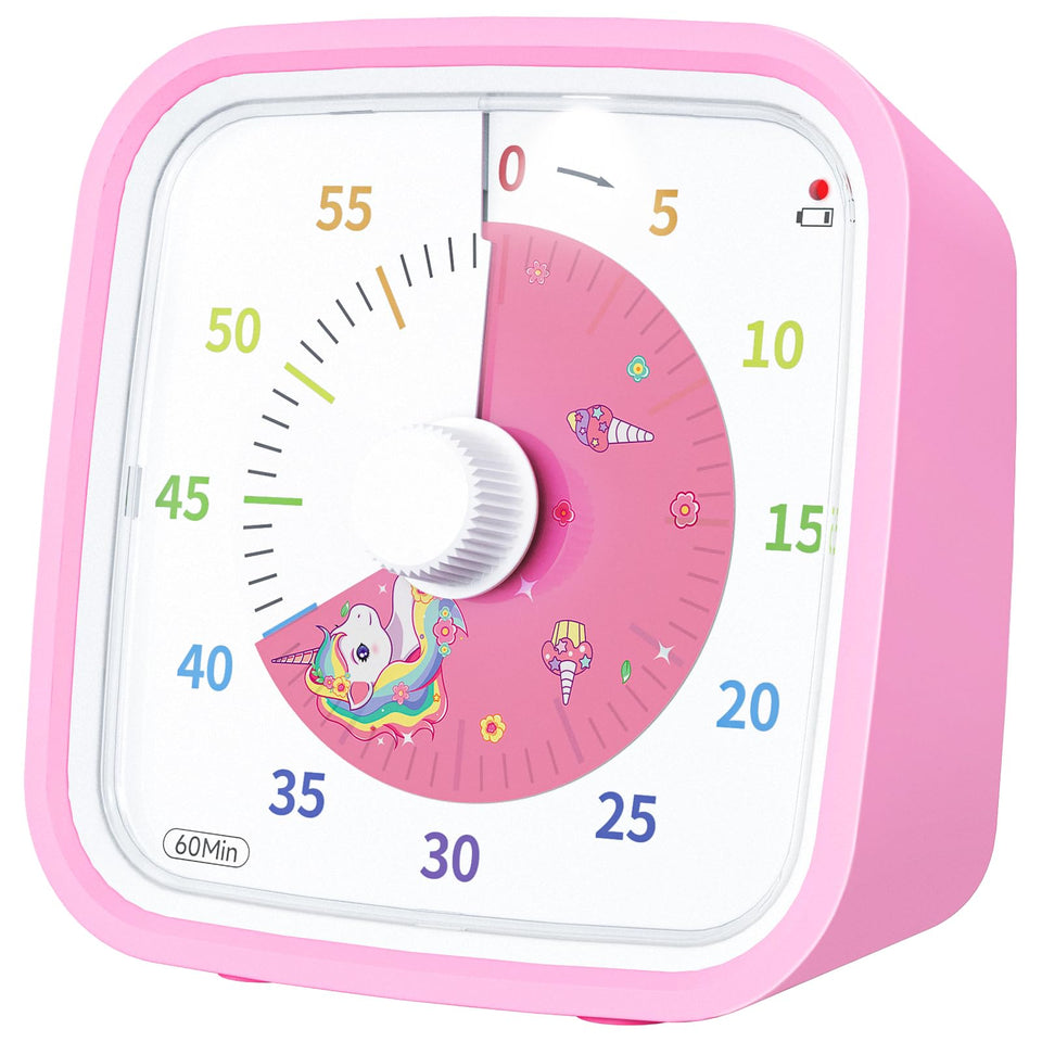 Yunbaoit visual timer with unicorn disk pink helps visualize time for kids and adults.