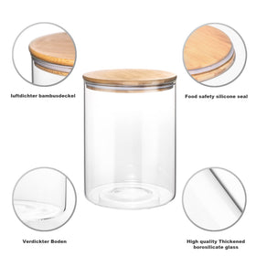 Airtight bamboo lid helps seal freshness with sustainable design.