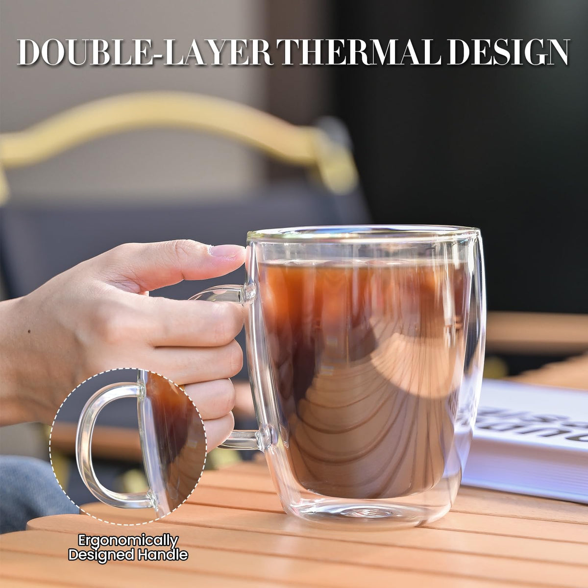 YUNCANG glass mug for espresso and latte with crystal-clear visibility.