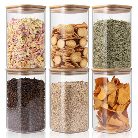 YUNCANG glass storage jar with airtight bamboo lid, square 50oz, ideal for pantry freshness