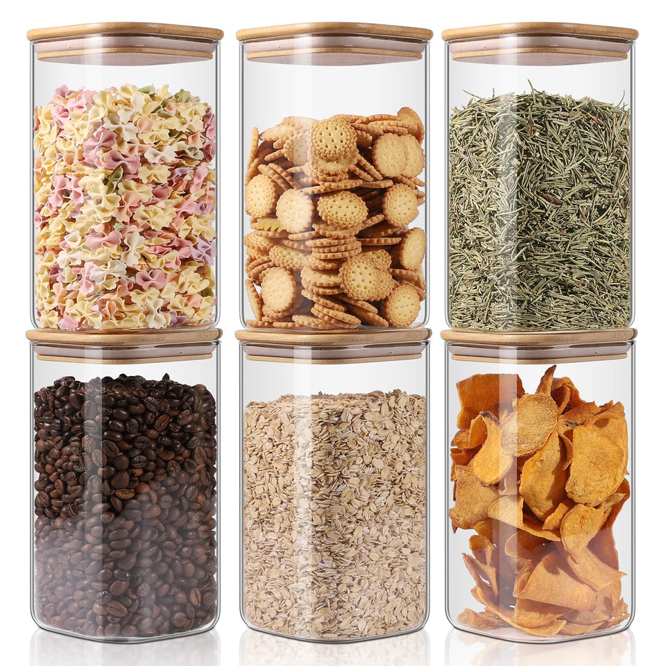 YUNCANG glass storage jar with airtight bamboo lid, square 50oz, ideal for pantry freshness