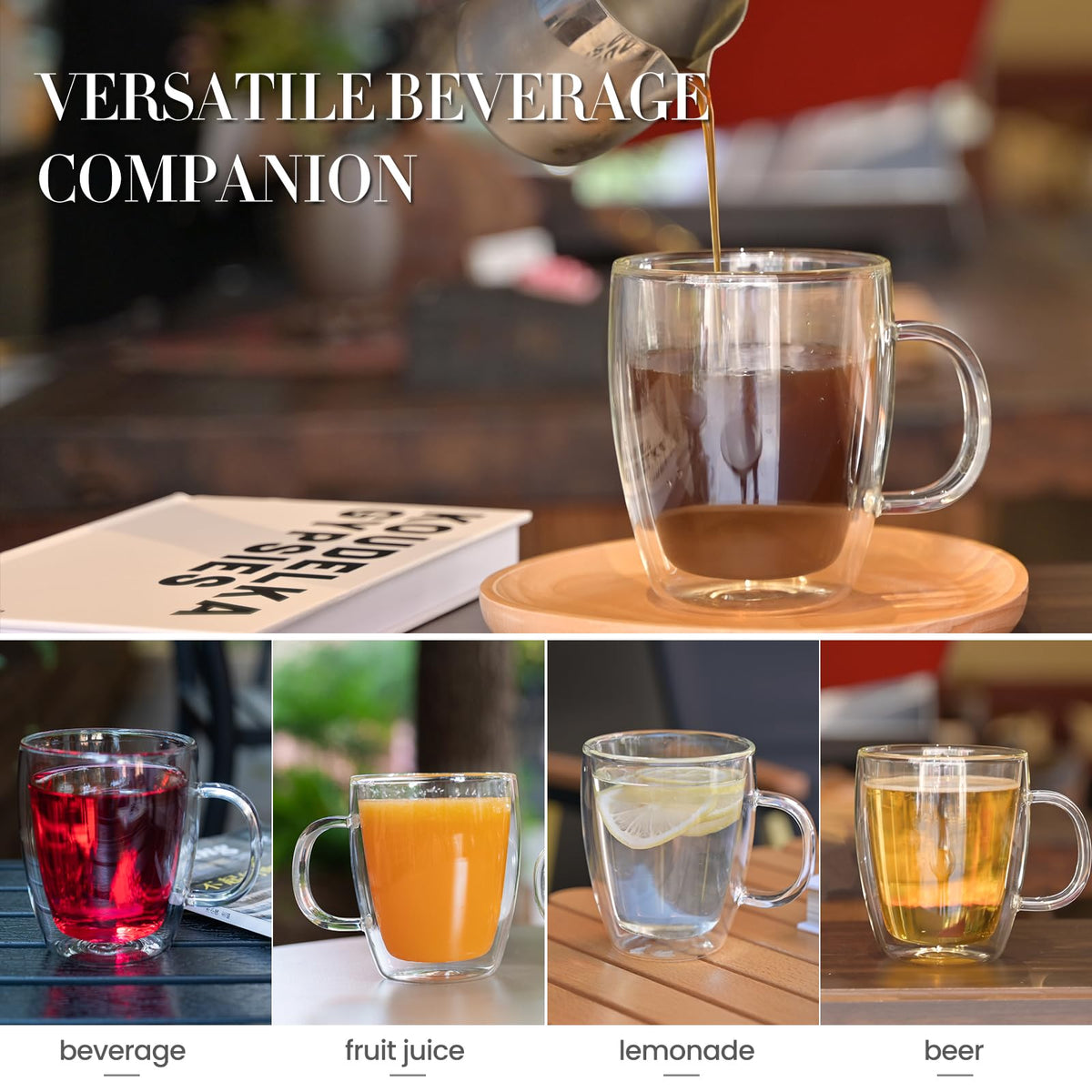 YUNCANG microwave-safe glass mug for quick heat and easy cleaning.
