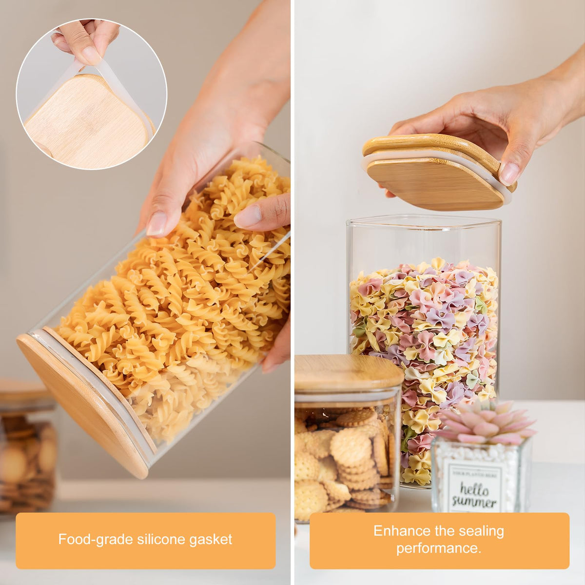 YUNCANG square clear glass canister enables easy pantry organization