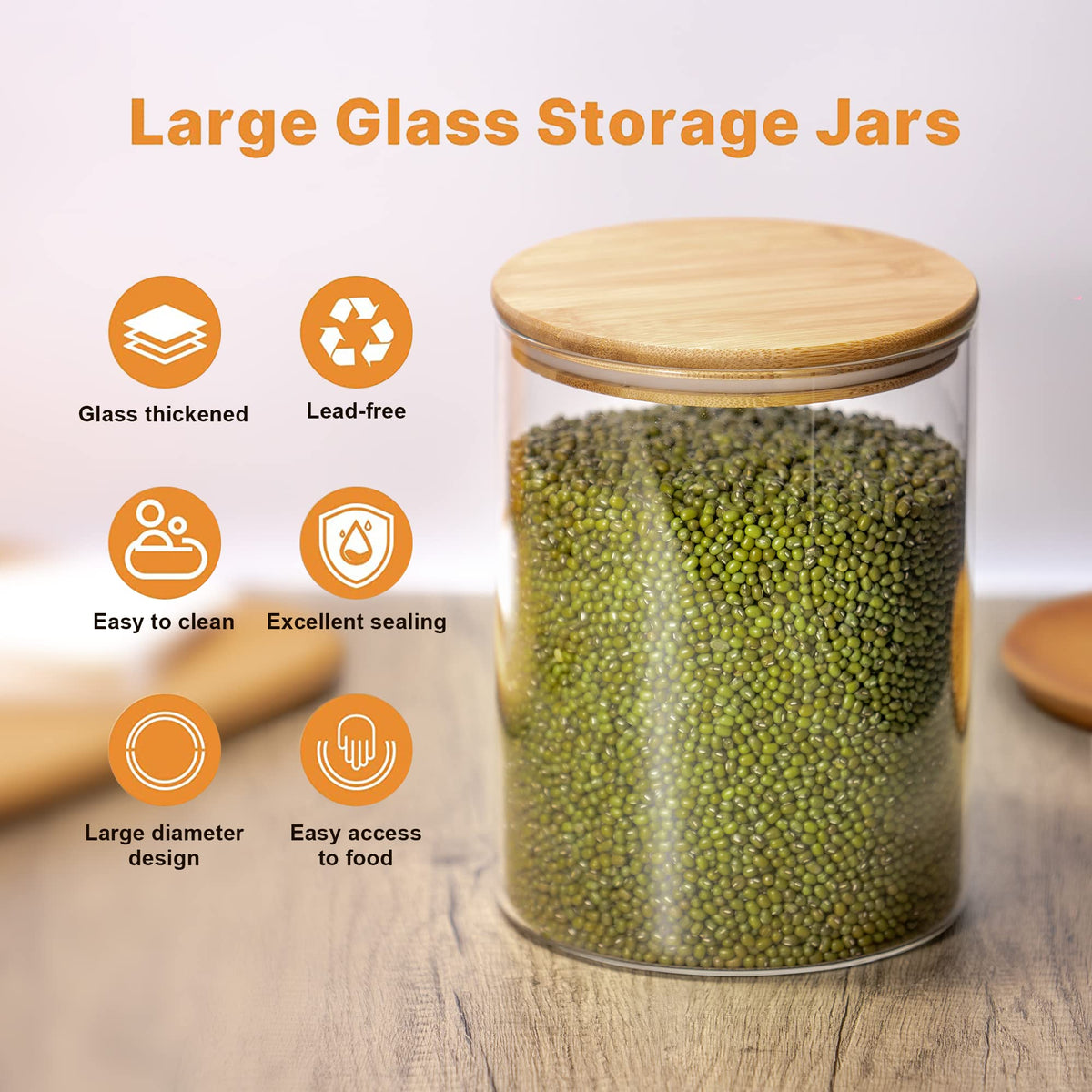 Transparent jar ideal for spices, snacks, and dry goods in a bright kitchen.