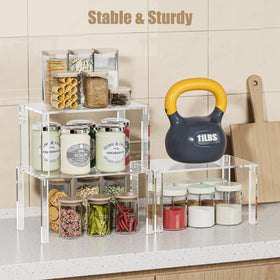 YUNEASELF clear cabinet organizer assembly highlights quick one-minute setup.