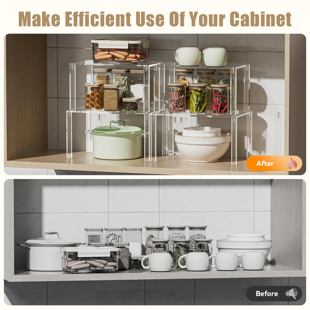 YUNEASELF clear cabinet organizer spice rack keeps jars visible.