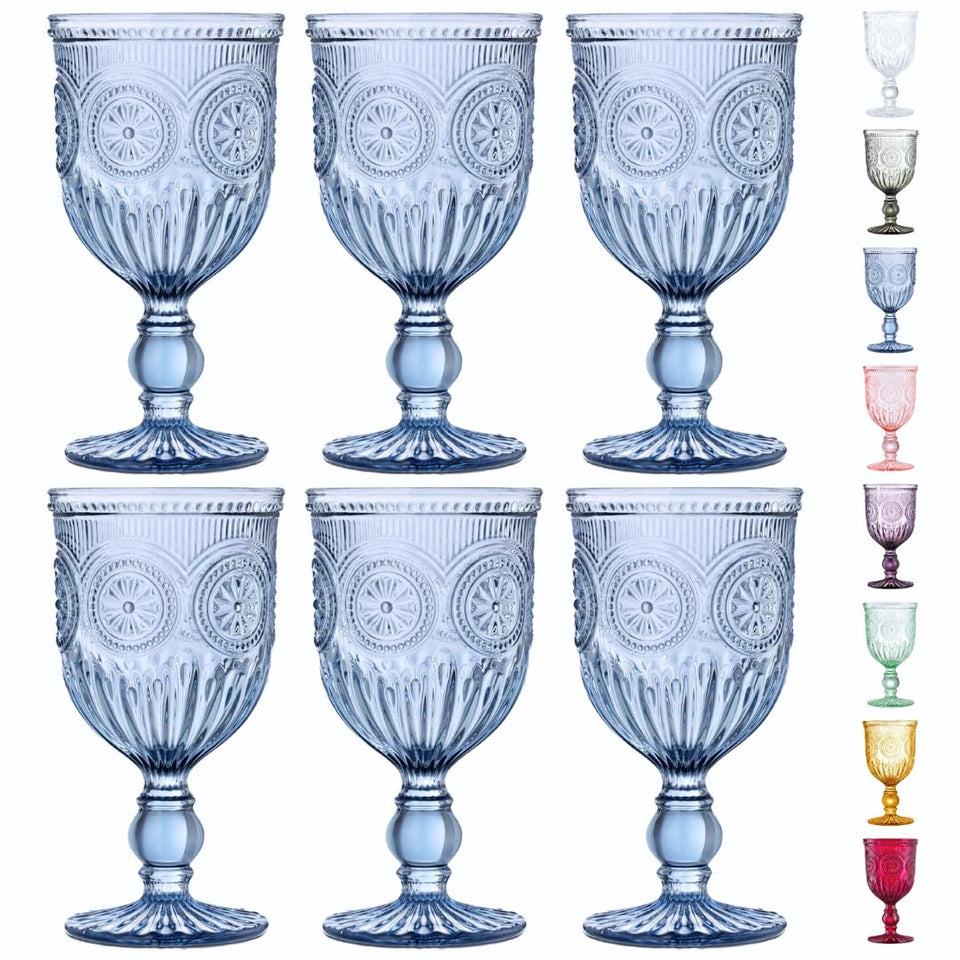 Yungala blue wine glasses Sunflower set, dishwasher-safe durability for entertaining.