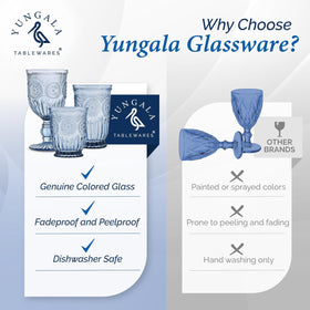 Yungala blue hobnail wine glass, Sunflower set, ideal for celebratory dinners.