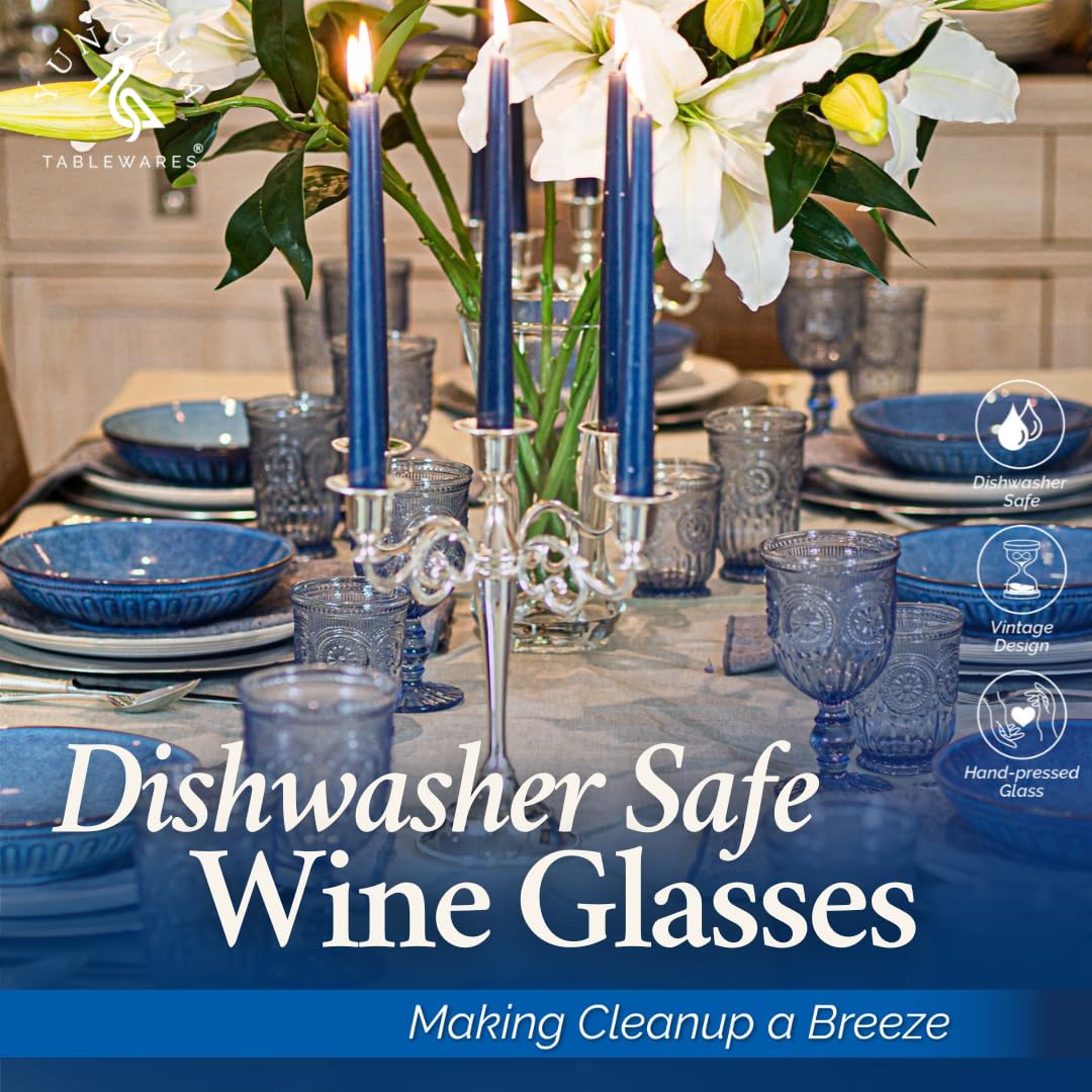 Yungala blue wine goblet, 10 oz capacity, perfect for wine service.