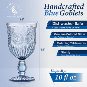 Yungala blue wine goblets with hobnail pattern, perfect for outdoor gatherings.