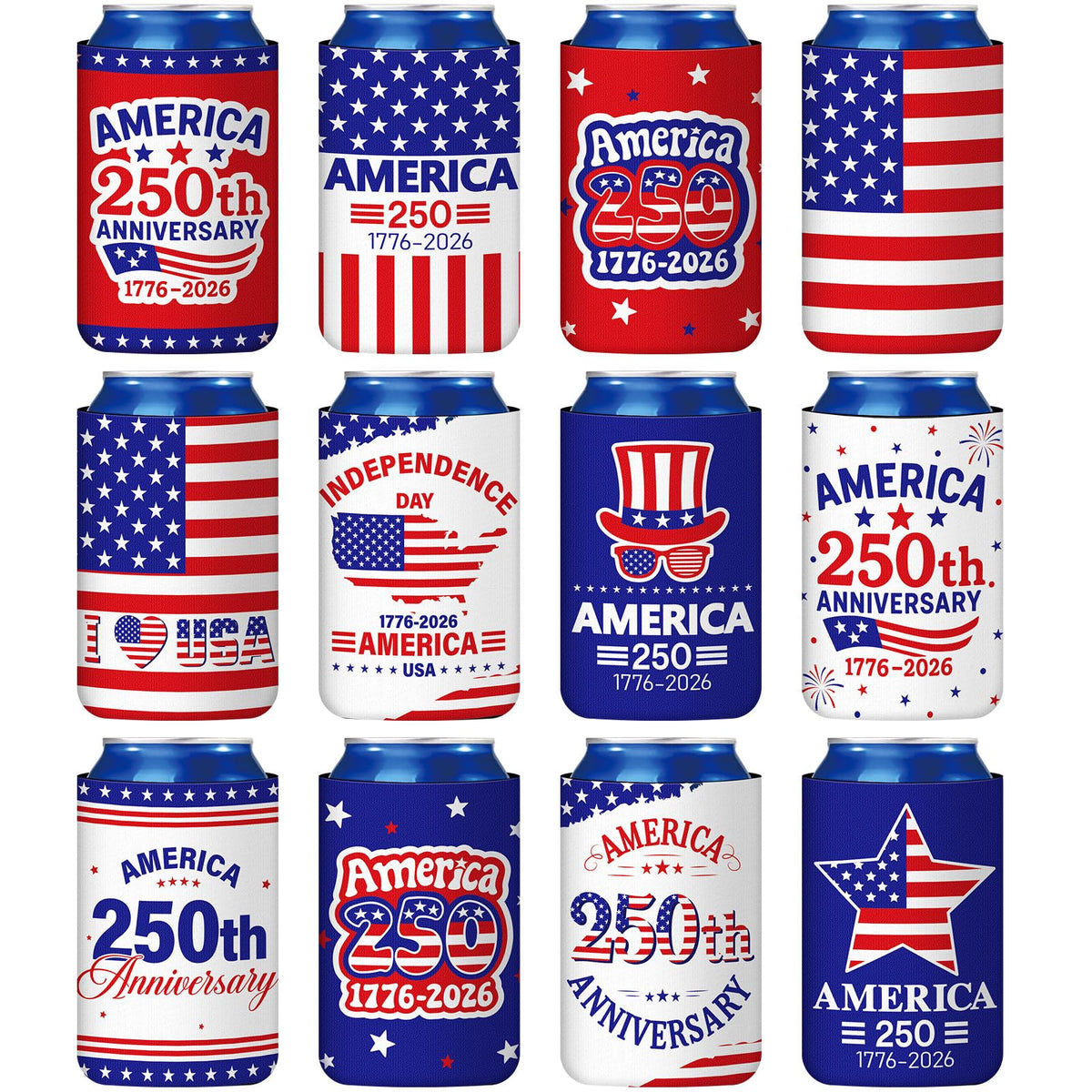 Yungyan patriotic can sleeve featuring American flag design for Independence Day.