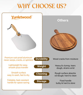 Yunletwood non-stick surface helps smooth dough sliding with cornmeal