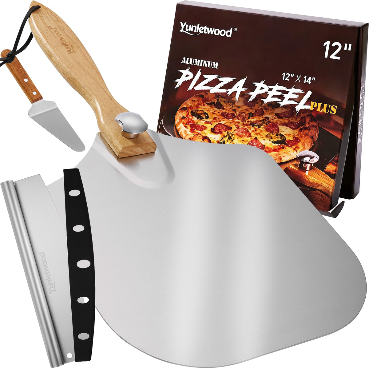 Yunletwood 12-inch aluminum pizza peel ready to glide dough into the oven
