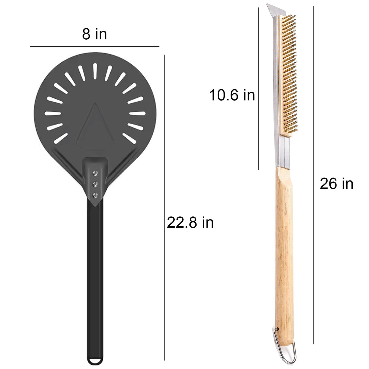 YUNNO all-in-one pizza oven tool set for turning, cleaning, and scraping in one set.
