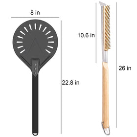 YUNNO all-in-one pizza oven tool set for turning, cleaning, and scraping in one set.