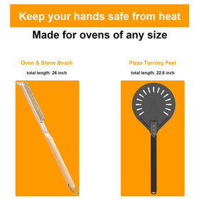 YUNNO pizza oven brush 26-inch long for thorough cleaning after baking.