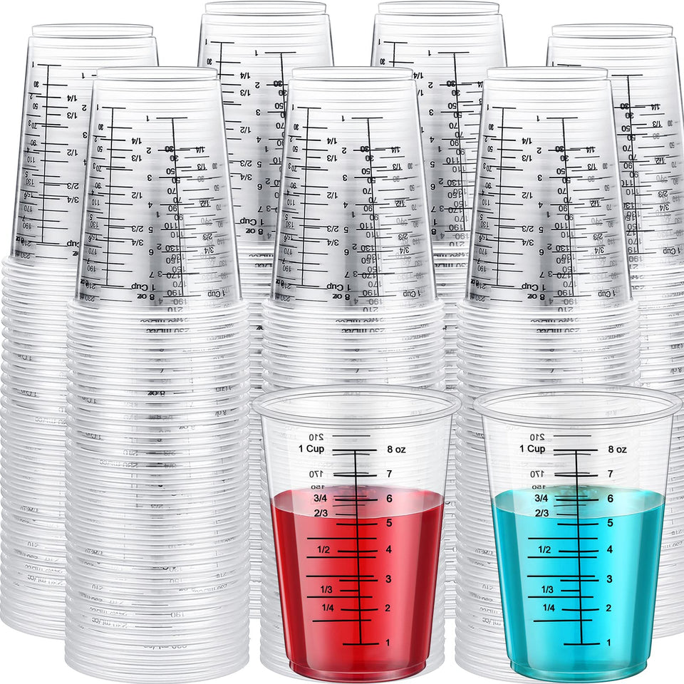 Yunsailing disposable measuring cups for resin with 8 oz capacity enable accurate mixing.