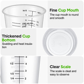 Yunsailing triple-scale design resin cups support ounces, cups, and milliliters for flexibility.