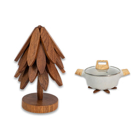 Yuoyar wooden tree-trivet under cups adds natural warmth on a table