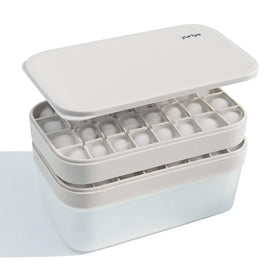 Yuriya ice cube tray with lid and bin keeps cubes organized and leak-free.