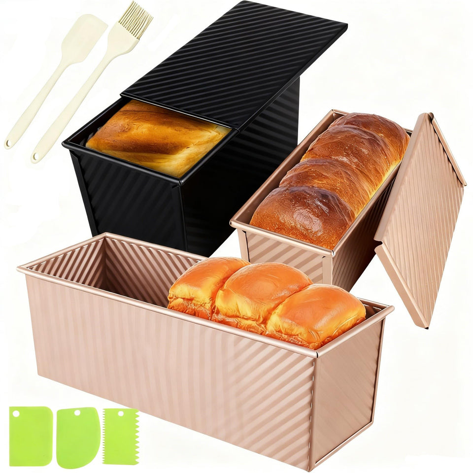 YURTKUMAS Pullman loaf pan set with lids in three sizes for versatile baking