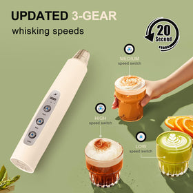 YUSWKO USB-rechargeable frother with 1500mAh battery for cordless use