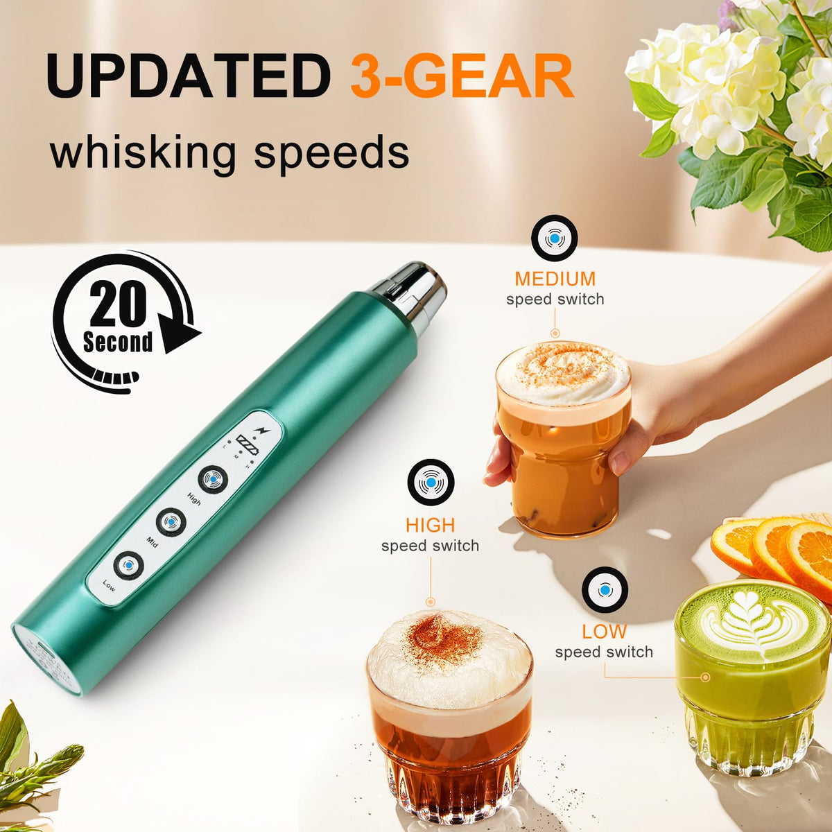 YUSWKO hook stirrer froths milk powder smoothly for beverages
