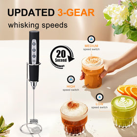 YUSWKO frother in cup demonstrates latte ready foam