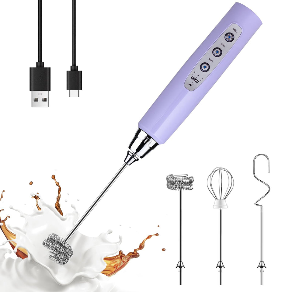 YUSWKO light purple handheld milk frother wand for rich latte foam.