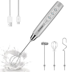 YUSWKO milk frother with three heads for versatile foaming and blending
