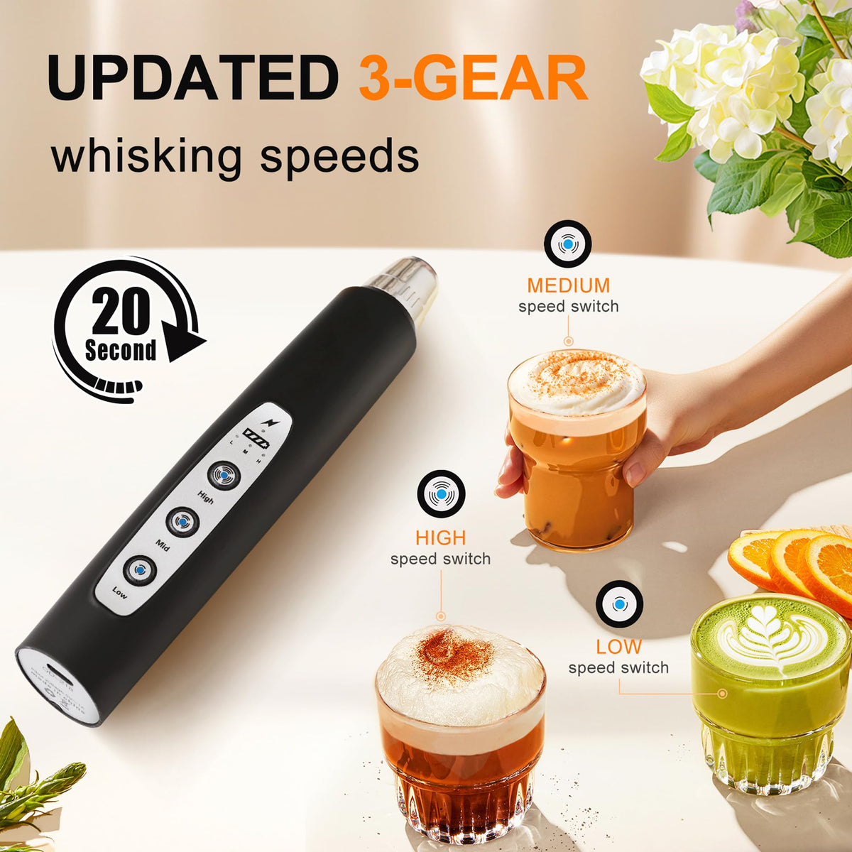 YUSWKO frother ergonomic handle enables comfortable everyday use.