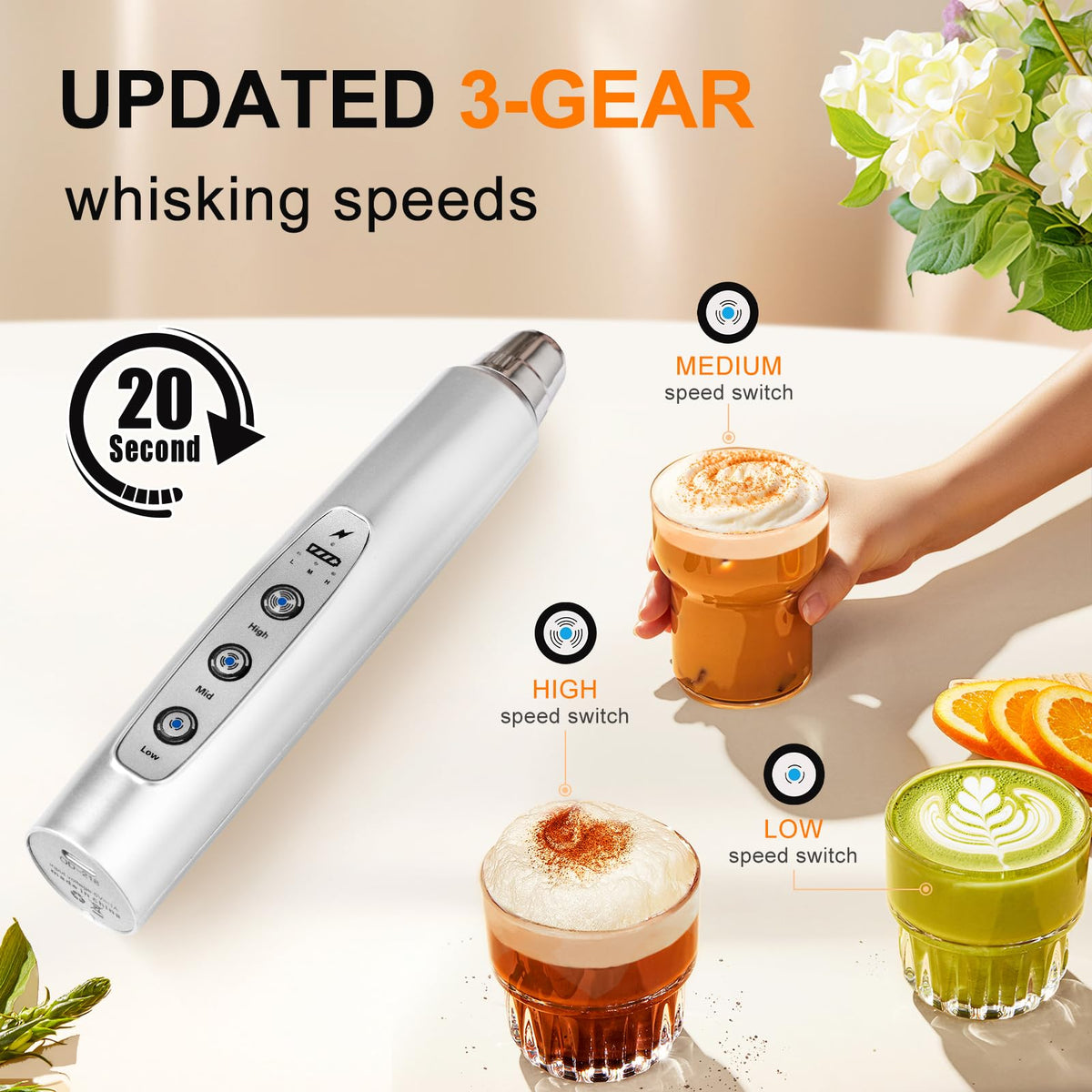 YUSWKO stainless steel heads enable powder mixing and precise frothing