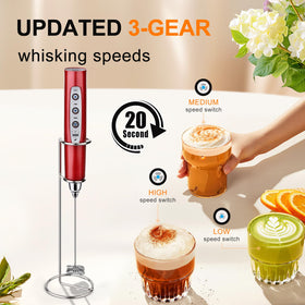 YUSWKO frother with three detachable heads enables versatile mixing options.