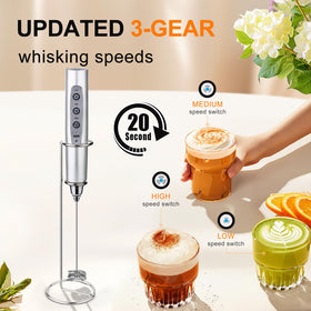 YUSWKO three-head foamer supports latte, cappuccino, and egg-beating uses.