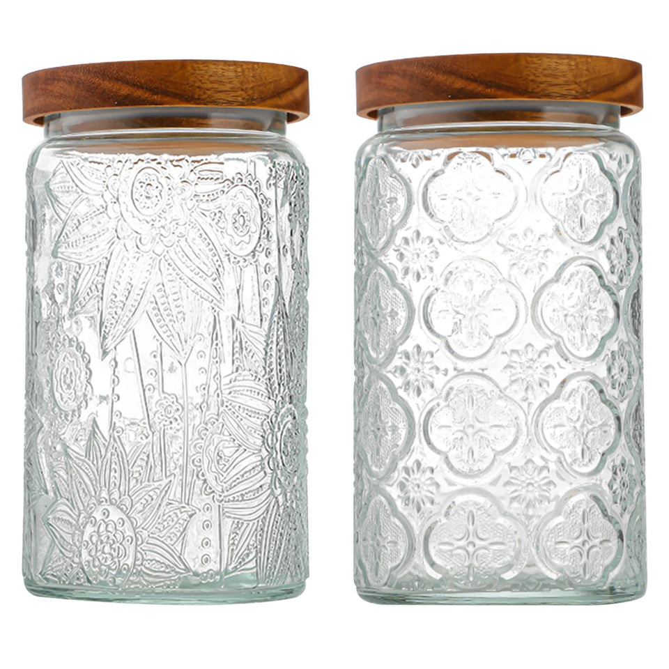 YUTGSMPO 34 oz glass storage jar with bamboo lid for pantry organization and freshness