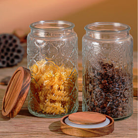 YUTGSMPO natural textured airtight wooden lid preserving freshness and adding rustic charm