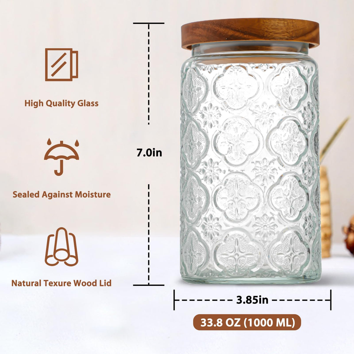 YUTGSMPO vintage glass jar featuring sunflower pattern for decorative counter storage and visibility