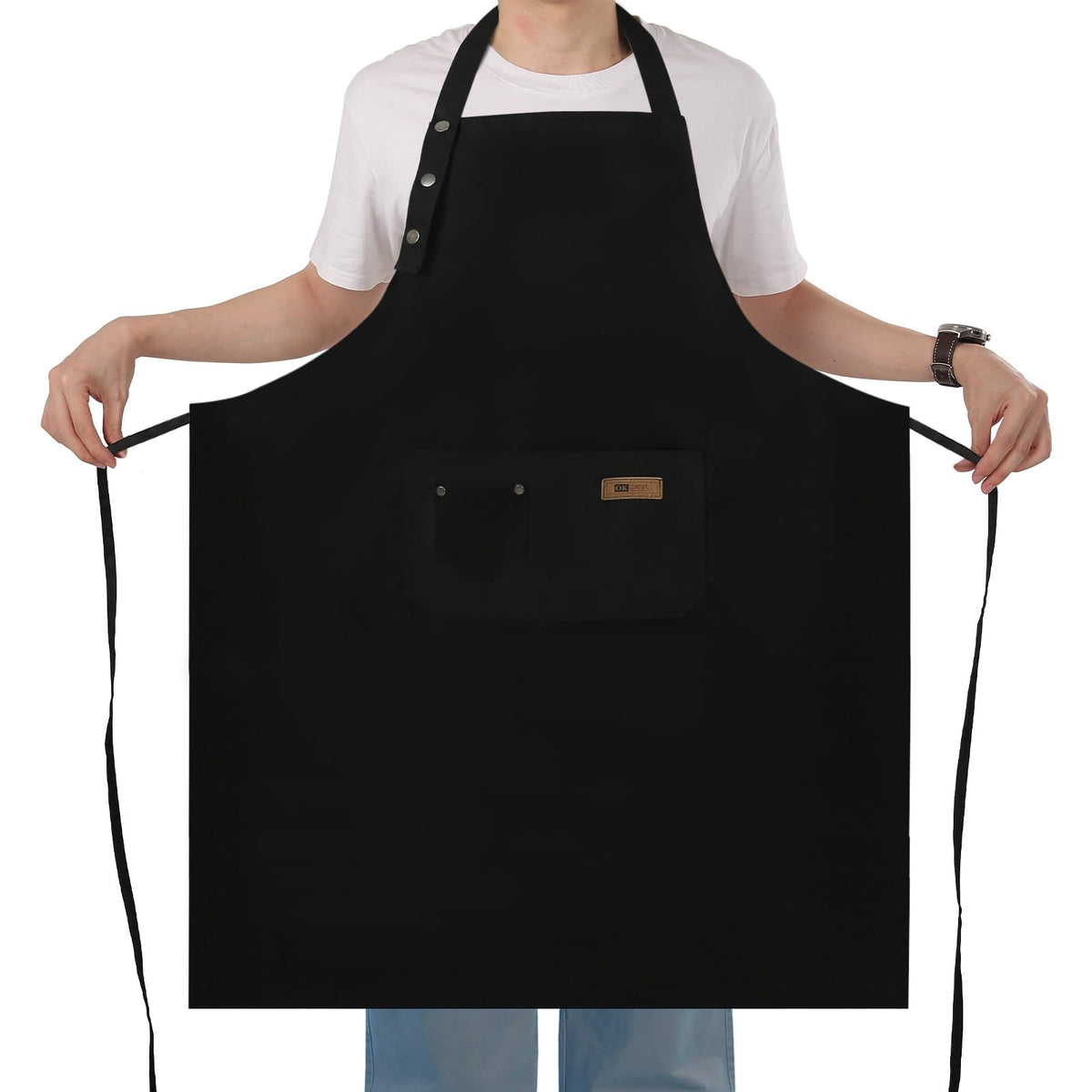 Yuubin extra large apron front view offering full coverage for home cooks.
