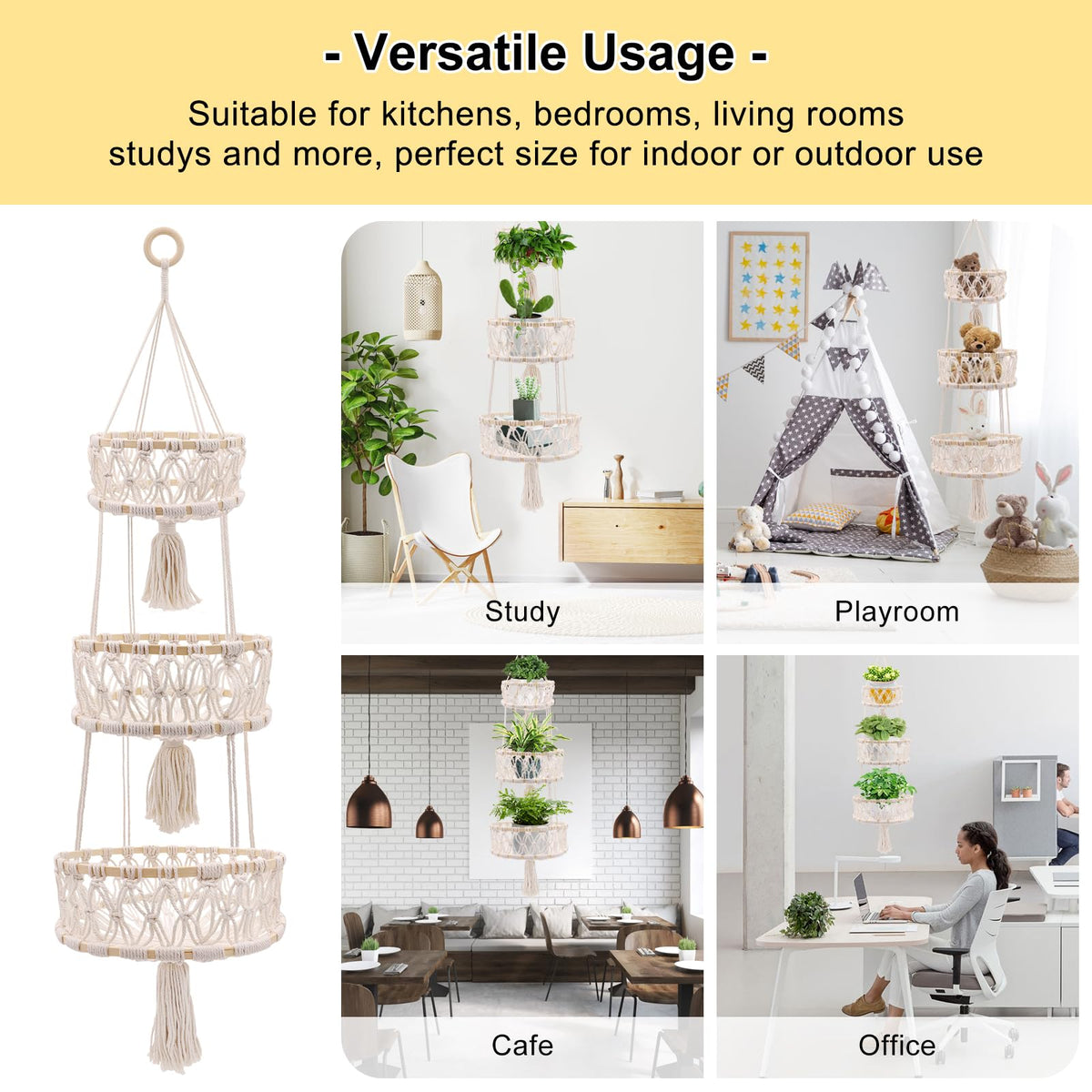 Yuuzue 3-Tier Hanging Basket doubles as a decorative plant hanger.