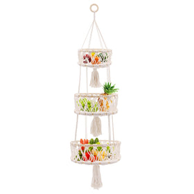 Yuuzue 3-Tier Hanging Basket front view for fruit storage.