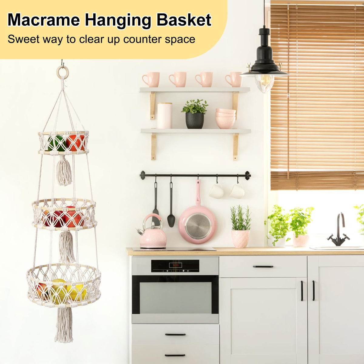 Yuuzue 3-Tier Hanging Basket with fruit storage in the middle tier.