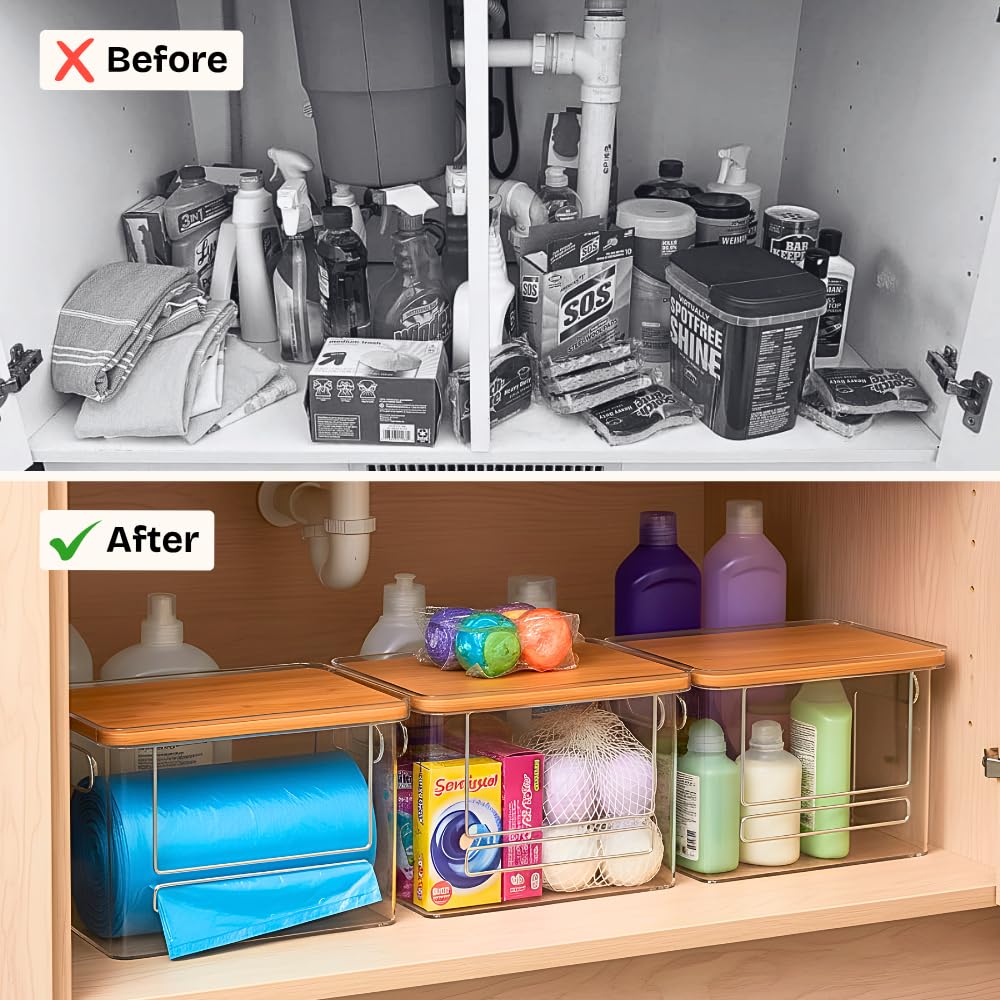Yuvonta locking lid secures bags for neater under-counter storage.