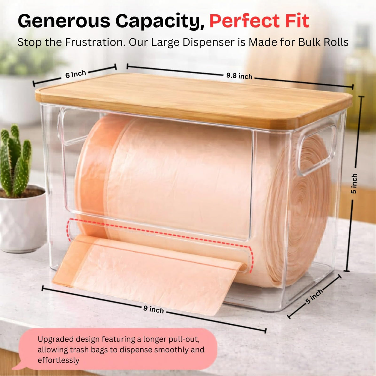Yuvonta under-sink storage keeps bags organized and dust-free.