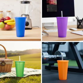 YUYUHUA 32 oz olive-green cup with lid and straw for outdoor meals.